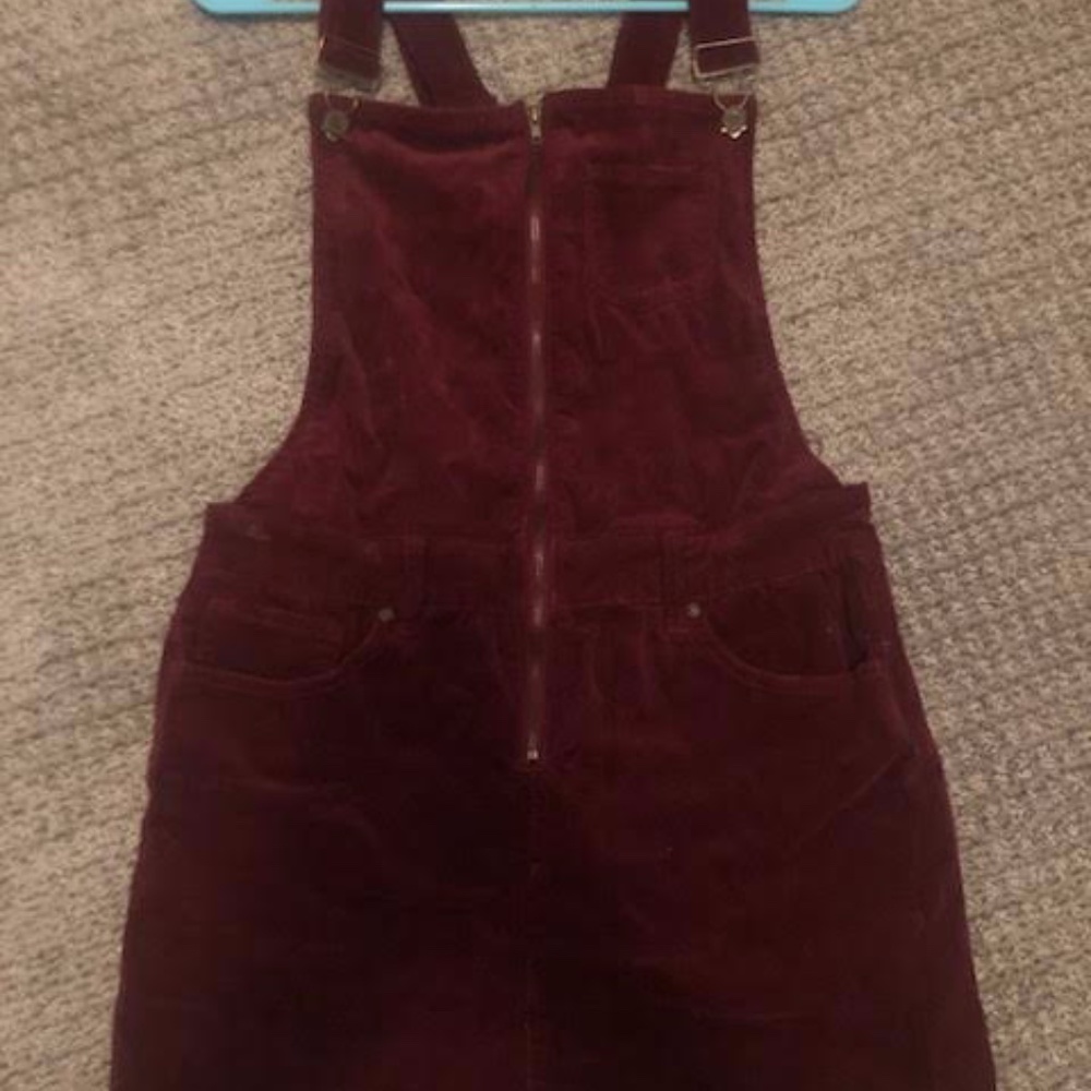 Maroon Red Purple Corduroy Overalls Overall Dress Skirt Buckle Pockets Summer
